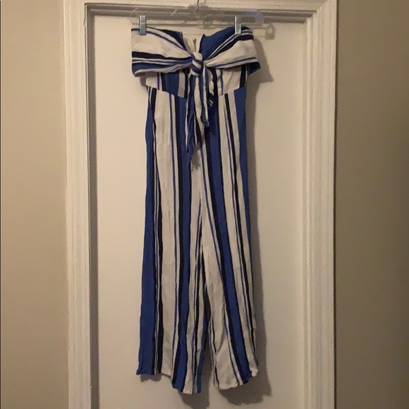 Blue and White Striped Jumpsuit - Picture 1 of 2